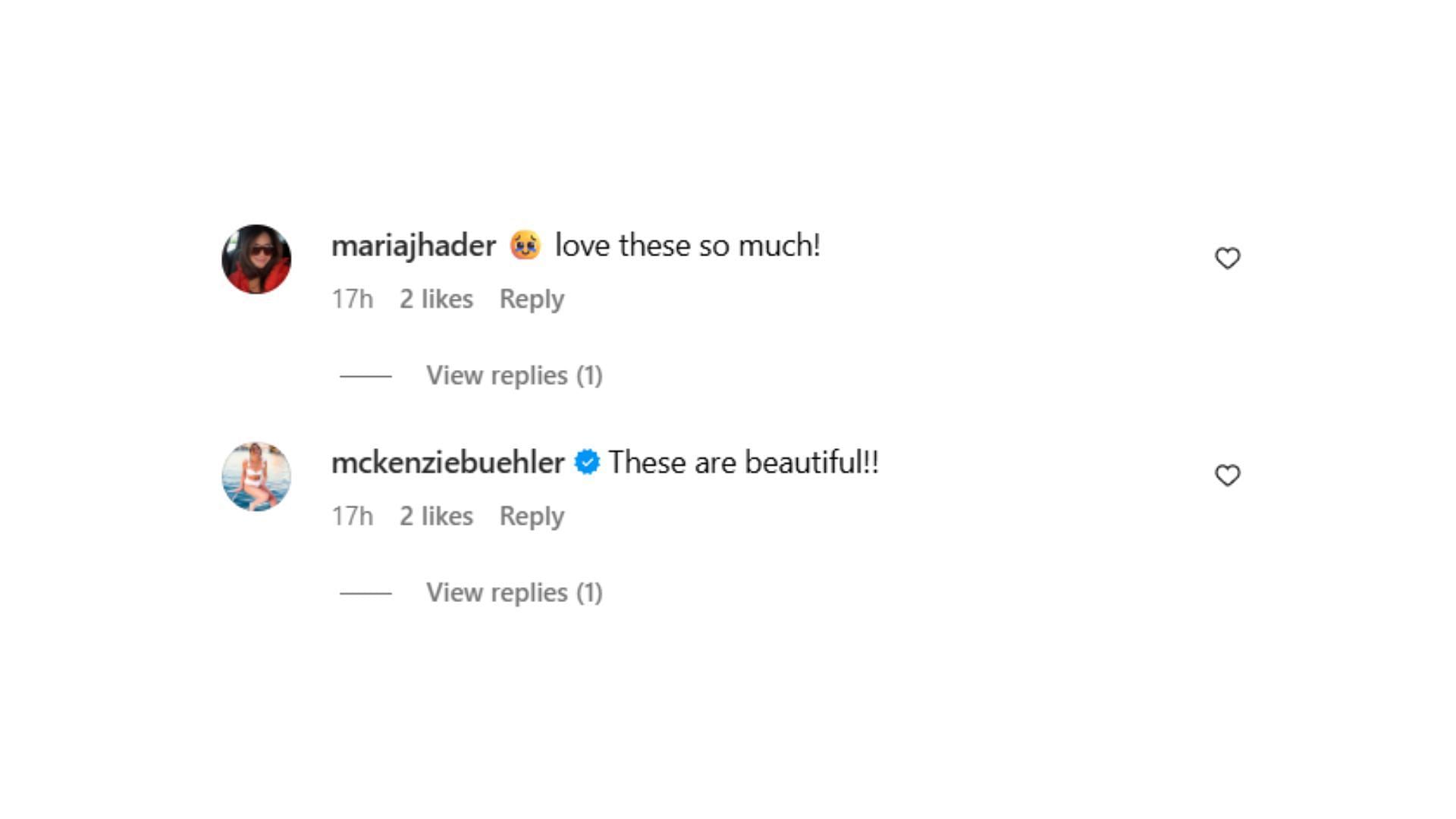 Comments on Reagan Elizabeth's post featuring Maria Hader and McKenzie Buehler (Source: Instagram @reaganelizabeth)